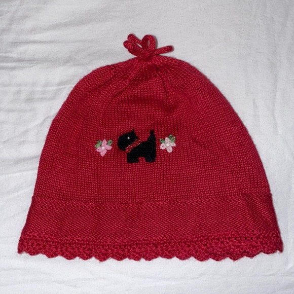 2001 Red knit baby hat with puppy and flowers vintage baby hat Y2k Gymboree - Picture 1 of 3